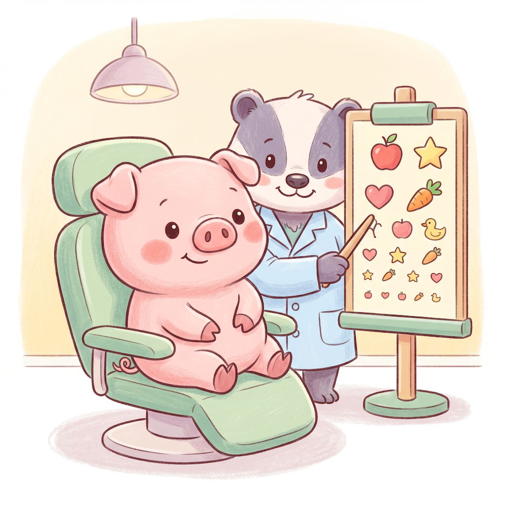 眼科検査を受けるPiggy