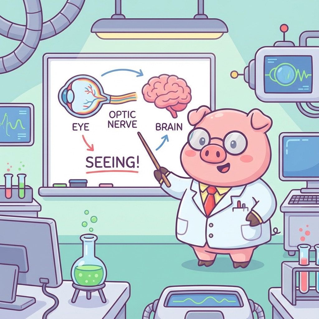 Professor Piggy explaining brain vision